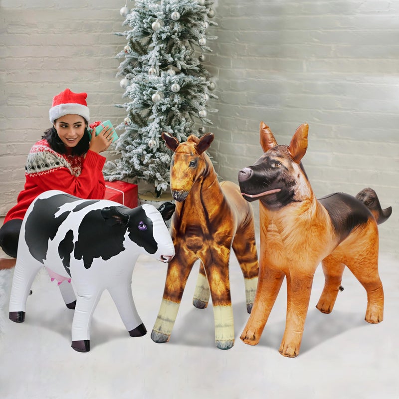 Jet Creations Inflatable Animal Trio: Cow, Horse, German Shepherd, Realistic Livestock Animal, Pets for Party Decoration, Education, Learning, Pool, Birthday, Photo Prop, Ideal for Kids, Adults - Image 5